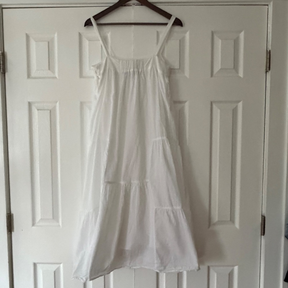 Jenni Kayne White Tiered Cotton Linen Midi Dress Small EUC - Picture 4 of 7